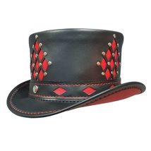 Steampunk Diamond Inlay Pinched Crown Leather Top Hat - £275.77 GBP