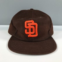Vintage San Diego Padres Fitted Hat Brown Wool Made in USA Leather Sweat Band - £111.53 GBP