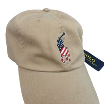 Polo Ralph Lauren Khaki Tan Embroidered USA Pony Baseball Hat Cap Adjust... - £39.19 GBP