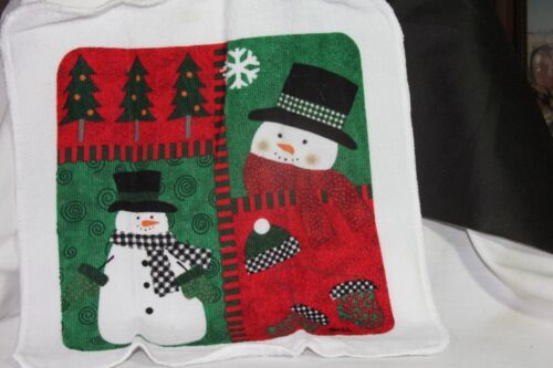 Primary image for Dishcloth (new) SNOWMAN - RED & GREEN - 11.25"X 11.25"