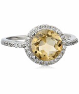 Sterling Silver 8mm Ring Citrine  Cubic Zirconia Round Cushion Ring size 5 - $94.72 CAD