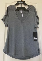 90 Degree by Reflex Women V Neck S Sleeve Size M Gray 2 Active T-Shirts *NWT $62 - £23.35 GBP