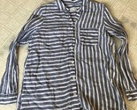 J Jill Love Linen Blouse Size Medium Button Up Blue White Stripe Pockets - £24.74 GBP