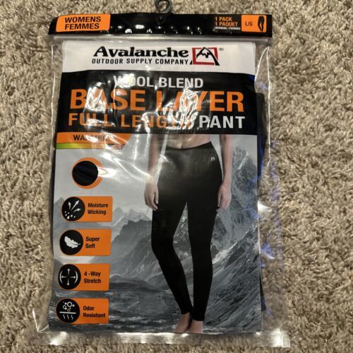 Avalanche Women’s Black Wool Blend Base Layer Full Length Pants Size Large - $21.49