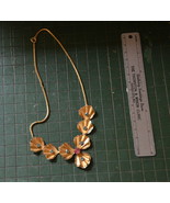vintage gold flower blue rhinestone necklace floral chain - £15.63 GBP