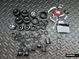 60+ Toy Car Parts Replacement Rubber Tires Hood Wheels Rims Seat Buckets... - $35.63