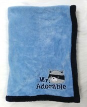 Boy Baby Blanket Mr Adorable Raccoon Blue Plush Soft Thick Security B18 - £27.88 GBP