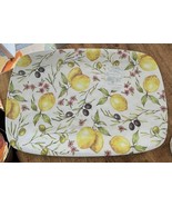Set Of 2 Lg Shabby Chic Melamine Serving Platters Lemons Blk Olives 18” ... - $49.49
