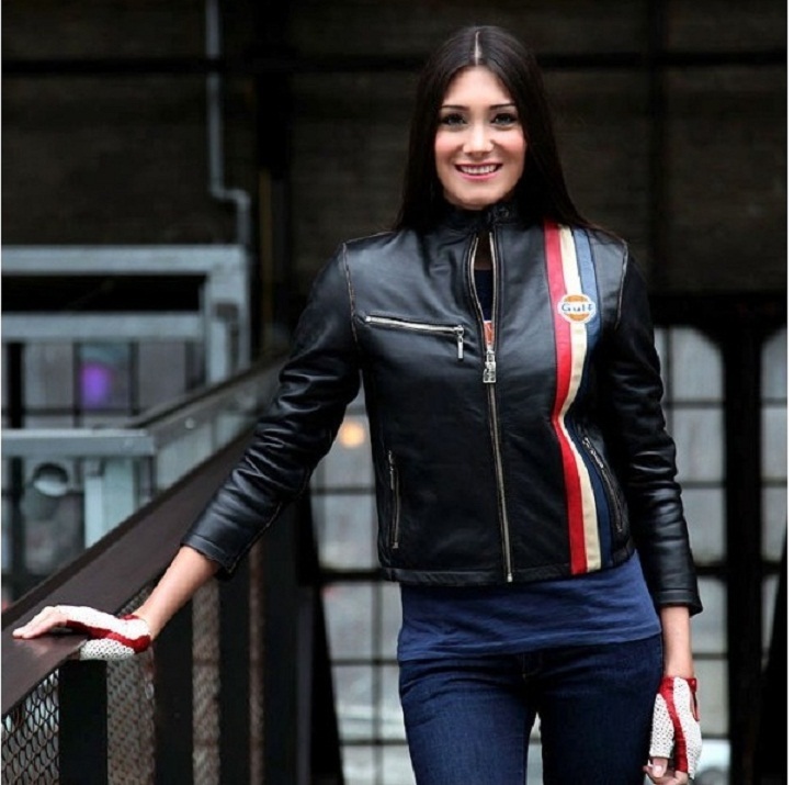 Grandprix originals-gulf ladies gp 10th-anniversary Womens black leather jacket