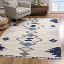 7 x 10 ft. Navy &amp; Ivory Tribal Pattern Area Rug - £160.30 GBP