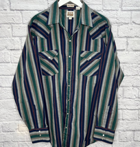 Vintage Ely Cattleman Tall Man Striped Long Sleeve Pearl Button Shirt XL Gray - £42.98 GBP