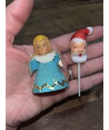 Vintage Flocked Blow Mold Plastic Angel w/Gold Wings Ornament &amp; Santa Ga... - $261.88 MXN