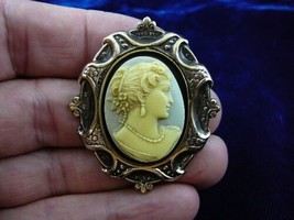 (CS6-12) Woman Hair Up Gray + Ivory Cameo Pin Jewelry Brooch Pendant Necklace - £22.66 GBP