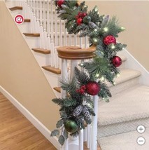 Christmas Garland 90 LED White Lights Twinkle 9&#39; Pre-Lit Red Ornaments P... - $1,744.27 MXN