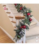 Christmas Garland 90 LED White Lights Twinkle 9&#39; Pre-Lit Red Ornaments P... - $1,740.91 MXN