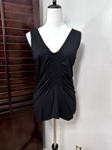 Unbranded Blouse Womens Black Sleeveless Dual V Neck Ruched Stretch Knit L - £9.59 GBP