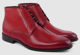 Customize Fire Red Color Nice Looks Palpable Leather Men Chukka Ankle Boots - £119.89 GBP