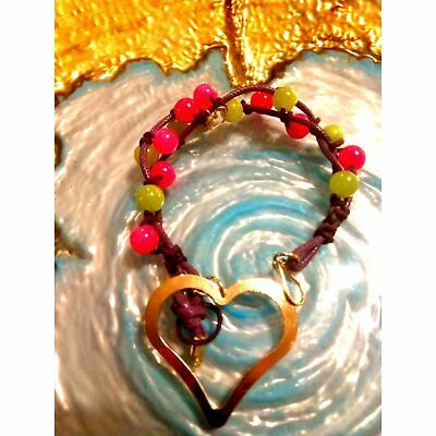 Handmade~pink/green jade heart bracelet - $14.85