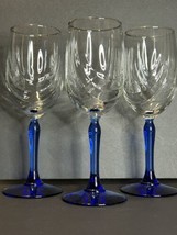 Vintage Set Of 3 Lenox Crystal Cobalt Blue Stem Swag Drape Gold Rim Wine... - $29.69