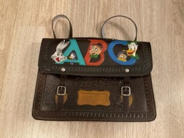 RARE Vintage Disney Looney Tunes Leather ABC Satchel Brown - $120.00