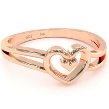 Split Shank Heart-In-Heart Love Ring In Solid 14k Rose Gold - £194.78 GBP