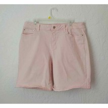 Croft &amp; Barrow Women 16 Pink Denim Shorts High Waist Bermudas Denim Stretch - £11.82 GBP