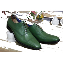 Elegant Green Patina Cap Toe Oxford Real Leather Black Sole Lace Up Formal Shoes - £117.15 GBP