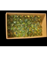 Lot of 82 Vintage Green Cat&#39;s Eye Swirled Glass Marbles - $565.47 MXN
