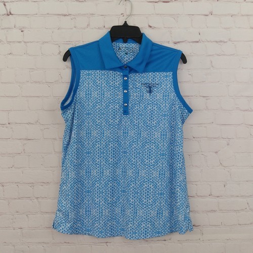 Bermuda Sands Polo Womens Large Blue Geometric Sleeveless Collared Golf ... - £18.71 GBP