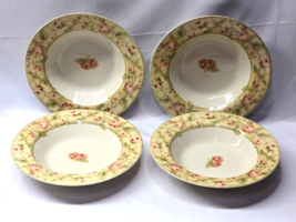 Cheri Blum For 222 Fifth Floral Rimmed 9&quot; Soup Bowl Savannah - Euc Set Of 4 - £26.01 GBP