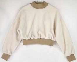 Fabletics Sweater Womens XS Cream Cozy Cropped Crew Neck Preppy Sherpa Fleece - £29.71 GBP