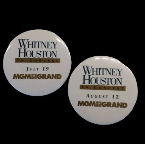 2 July August 1990&#39;s Whitney Houston MGM GRAND  Pin Pinback Collectable ... - $29.69