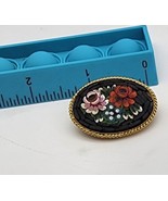 Antique Vintage  Micro Mosaic Pin with Flowers Floral Black - $361.75 MXN