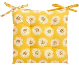 Set Of 2 Same Thick Cushion Chair Pads w/ties, 16&quot;x16&quot;, Sunflowers On Yellow, Lk - £15.49 GBP