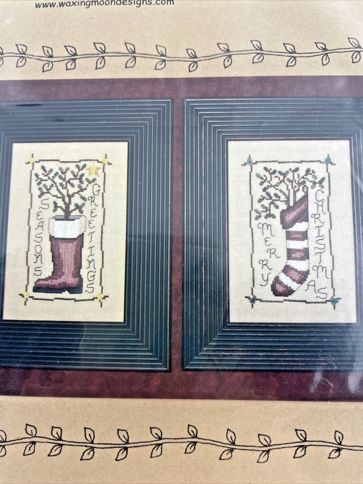 Waxing Moon Designs Embroidery Pattern Christmas Stockings Primitive Greetings  Item image 3