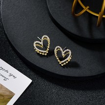 2021 New Arrival Trendy Hollow Simple Crystal Love Heart Stud Earrings For Women - £6.97 GBP