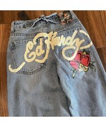 NWT Ed Hardy Jeans Women&#39;s Size 24 Triple Heart Painted Embroidered Hear... - $125.95