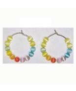 1 1/2&quot; Silver Plate Rainbow Hoop Earrings - £9.59 GBP