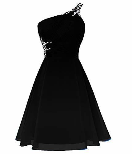 Kivary Beaded One Shoulder Long Ombre Chiffon Prom Evening Dress Formal Pure Bla