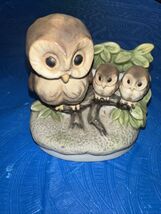 Vintage Mama Mom Owl With Two Babies Owlets Ceramic Figurine Marked Kore... - $14.84