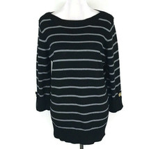 Jones New York Womans Sweater Size XL Black Metallic Stripe 3/4 Sleeve Buttons - £16.20 GBP