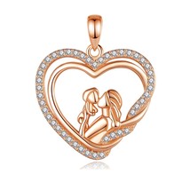Real 925 Sterling Silver Heart Charm Necklace for Women Baby Mother Child CZ Pen - £28.76 GBP