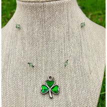 Handmade Green Shamrock Beaded Necklace Silver Tone Charm St Patricks Day - £11.86 GBP