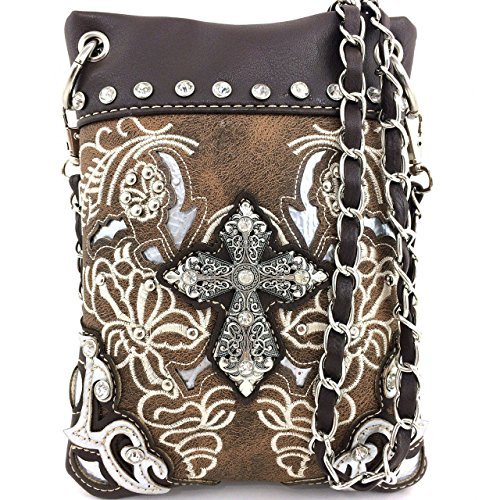Premium Embroidery Rhinestone Metal Cross Mini Messenger Bag in Multi-color - $22.99