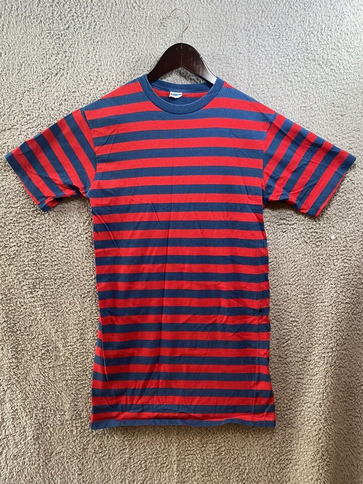 Primary image for 1970s Vtg Champion T Shirt Large Red Blue Striped Size Medium