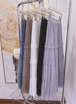 Pleated Tulle Skirt Black White Midi Length Custom Plus Size by Dressromantic image 11