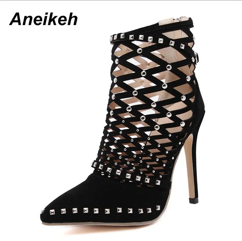 Aneikeh Gladiator Roman Sandals Summer Rivets Studded Cut Out Caged Ankle Boots  - £201.08 GBP