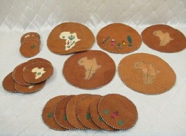 Africa Map Village Embroidered Coasters Placemats Set Palm Coconut Lot of 26 - £26.62 GBP