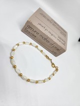 Vintage 1980s AVON Genuine Mother of Pearl Rice Bead Gold Tone Bracelet Signed - £11.17 GBP