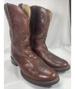 Double-H Cowboy Boots Brown Leather Western Embroidered Size 10-1/2 EE  ... - $64.30